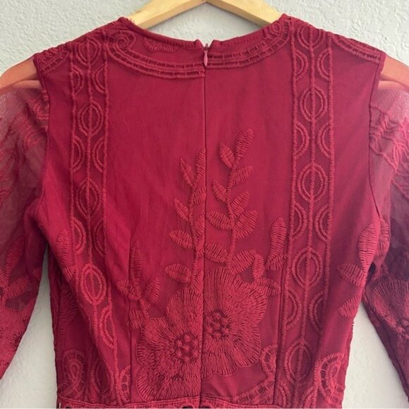 Southern Fried Chics Red Lace Maxi Dress XS NWT Romantic Boho Sheer Overlay NWT - Picture 15 of 16